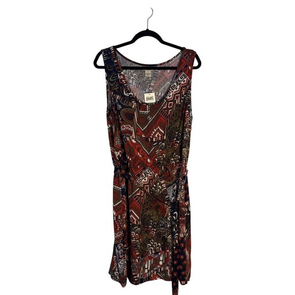 Lucky Brand XL Sleeveless Red Multi-Color Boho Print Dress With Tie Waist 100% - Picture 4 of 14
